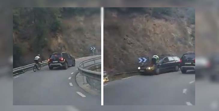 Multa a un ciclista que se tira sobre un coche al adelantar peligrosamente