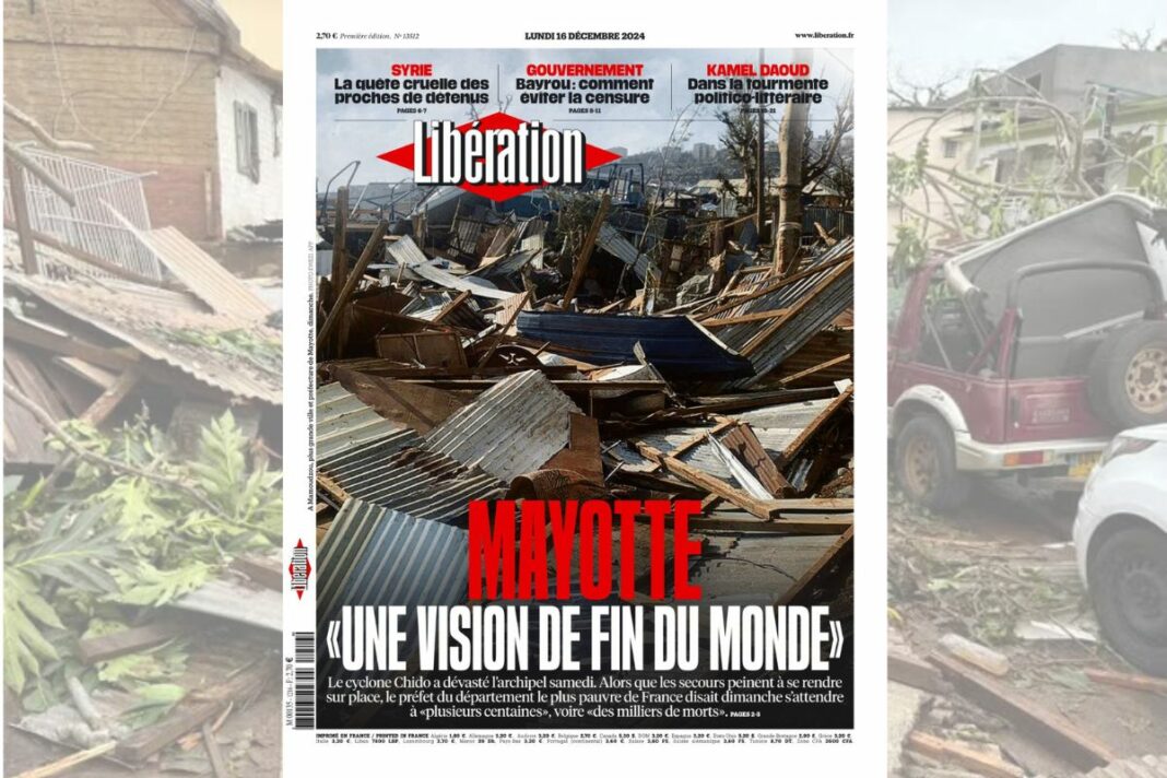 'Una visión del fin del mundo'. Así muestra en su portada el diario francés Libération el paso del ciclón Chido por el archipiélago galo de Mayotte este fin de semana.