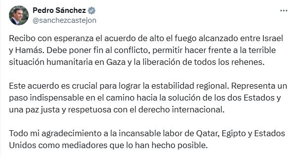 Sanchez Alto El Fuego Gaza